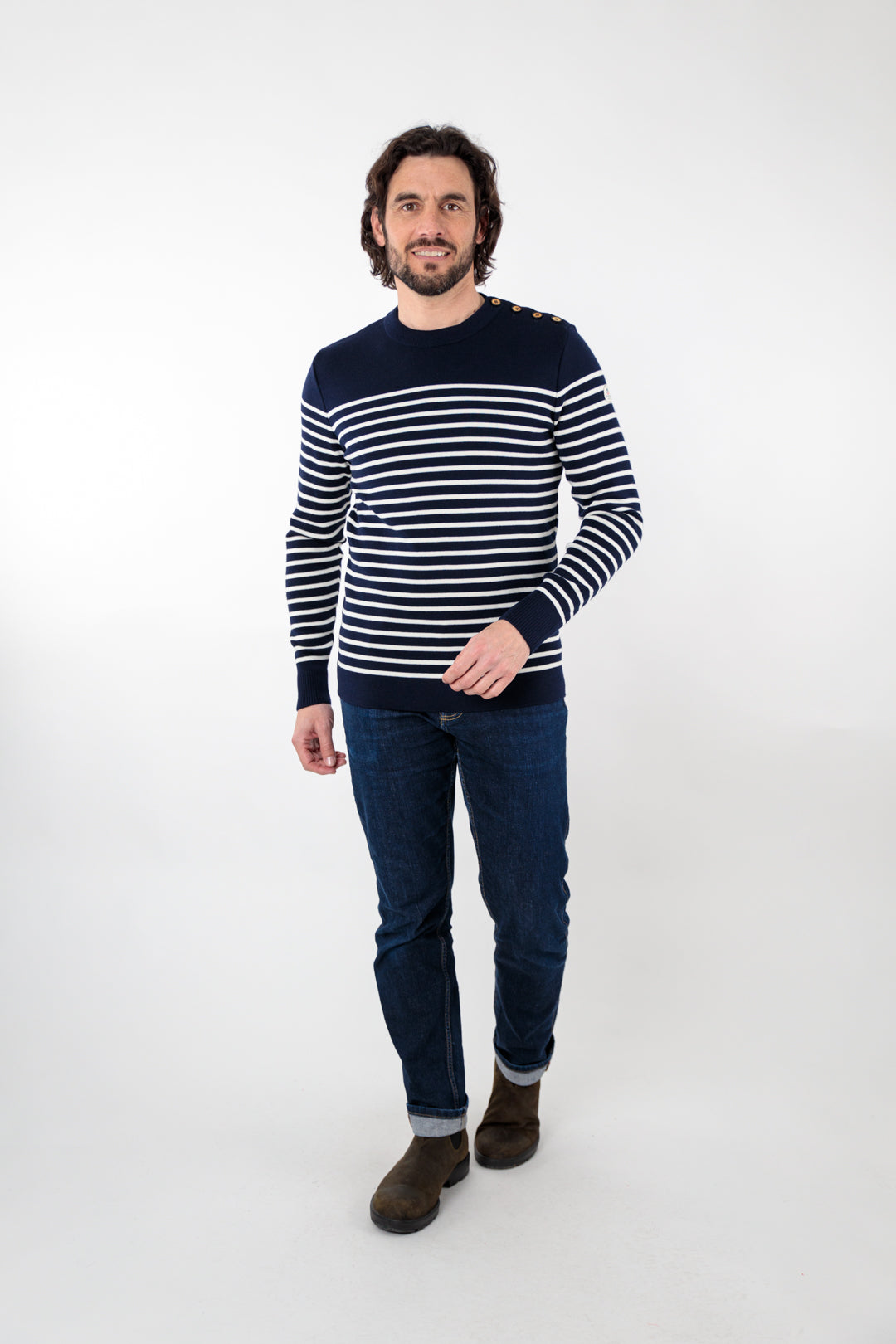 Striped sailor sweater with round neckline