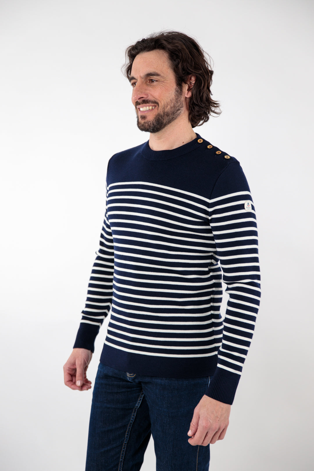 Striped sailor sweater with round neckline