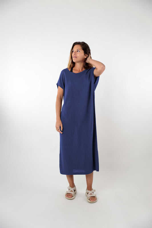 Loose linen/cotton round neck dress
