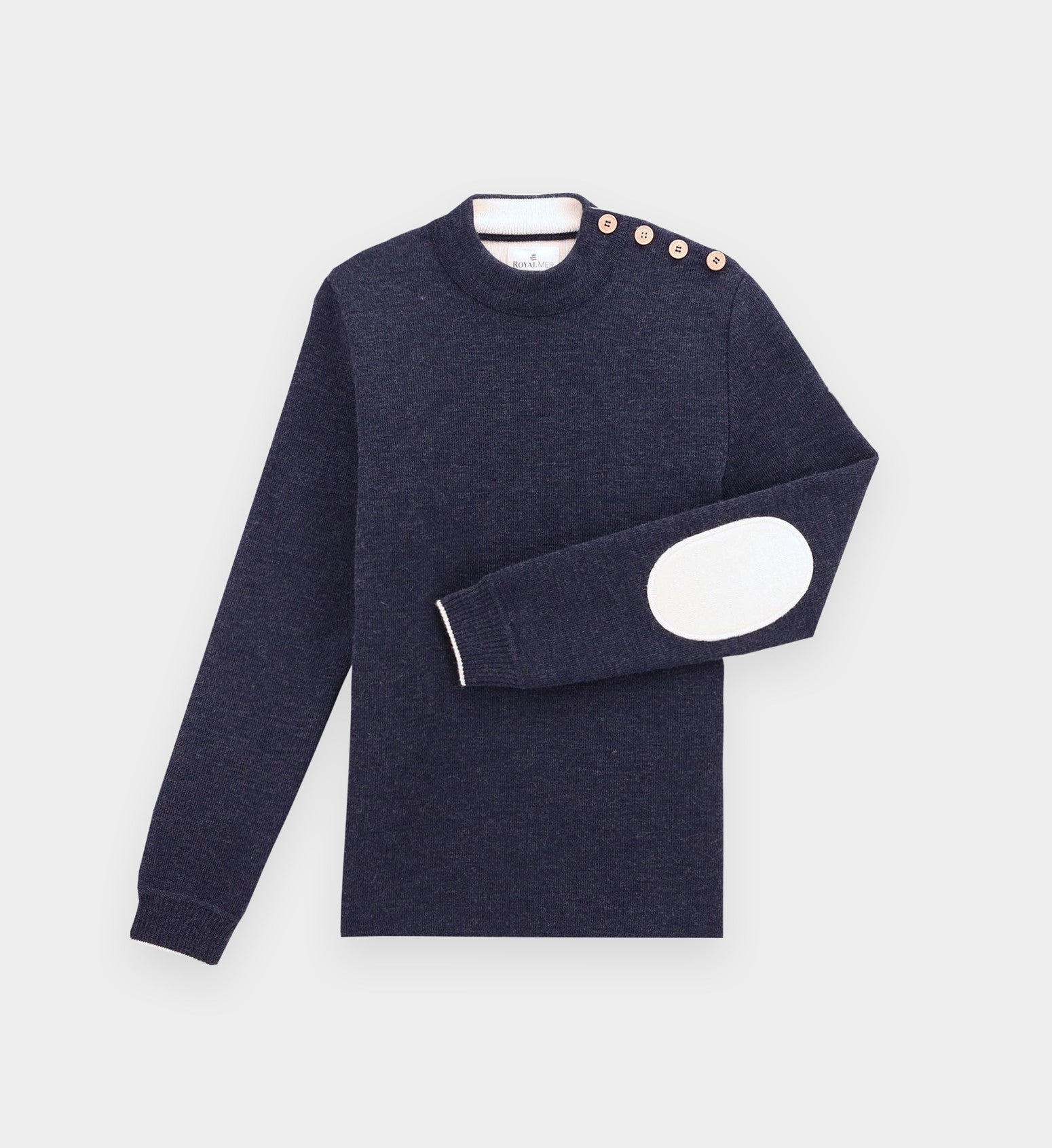 Plain sailor sweater with contrasting elbow patches