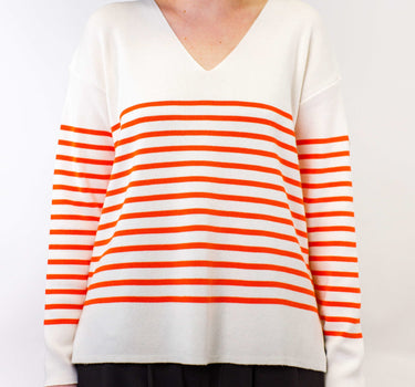 Two-tone striped v-neck sweater