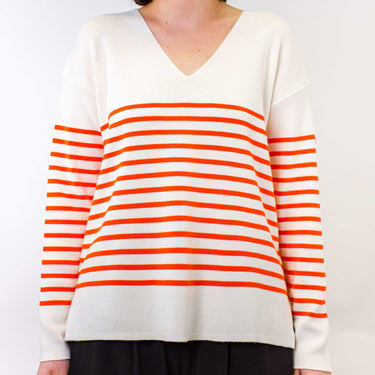 Two-tone striped v-neck sweater