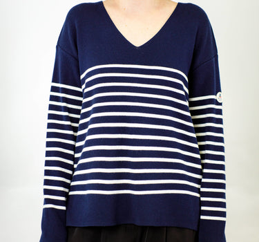 Two-tone striped v-neck sweater