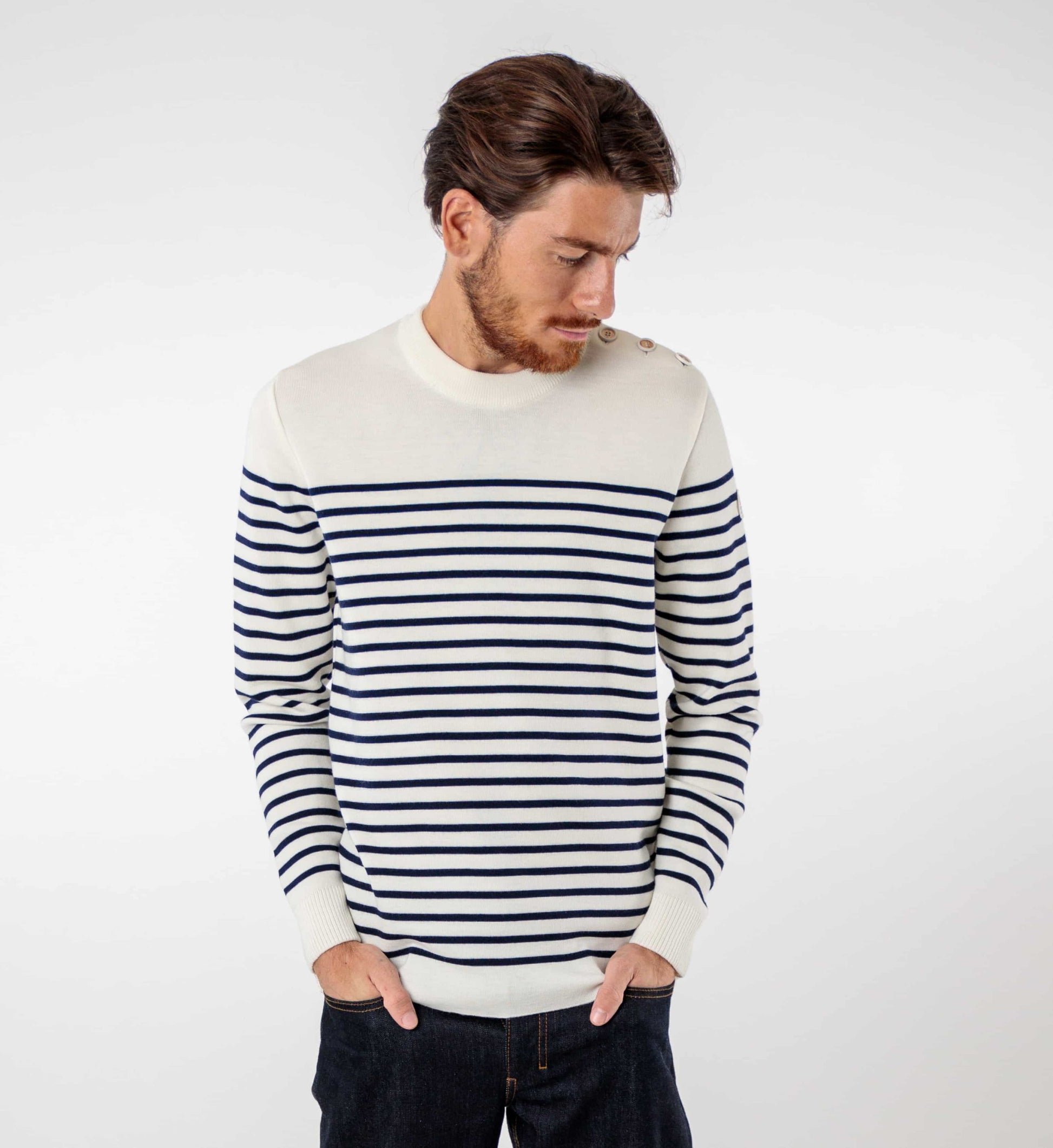 Striped sailor sweater with round neckline 