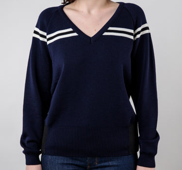 V-neck sweater with neoprene inserts